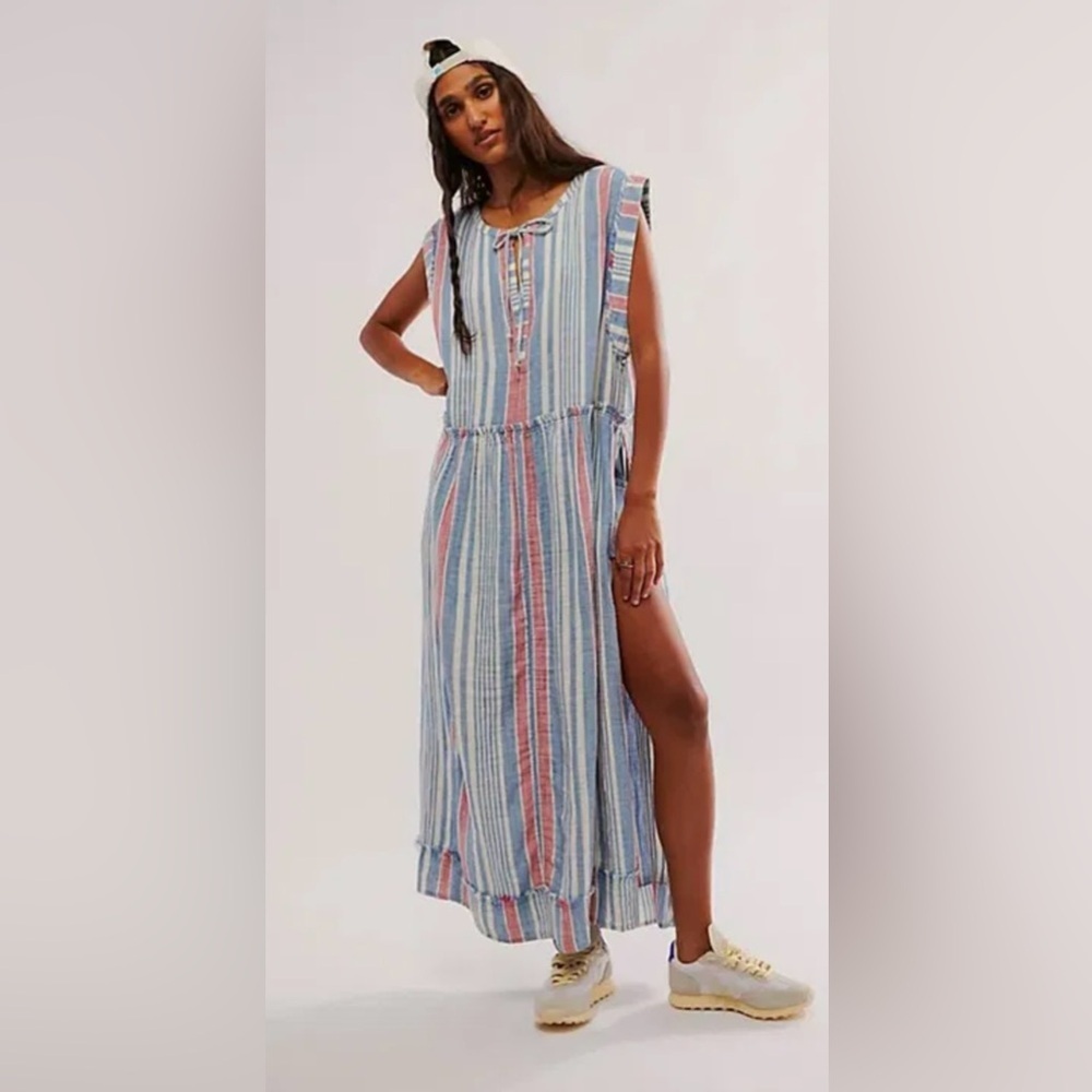Free People XS We the Free Surf Stripe Maxi Top Tunic Dress Oversized